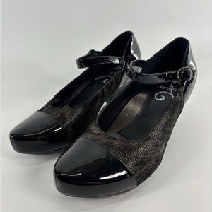 Dansko Black Patent & Bronze Mary Jane Heels